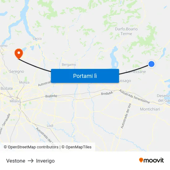 Vestone to Inverigo map