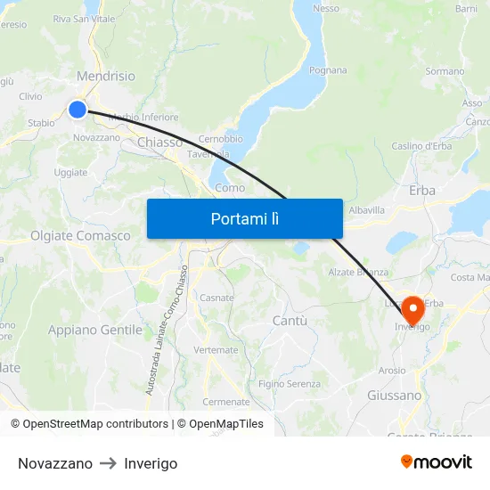 Novazzano to Inverigo map