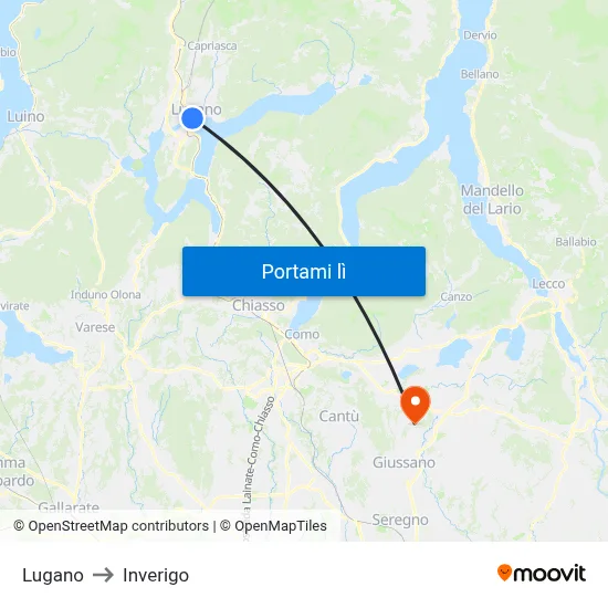 Lugano to Inverigo map