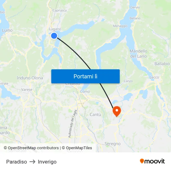 Paradiso to Inverigo map