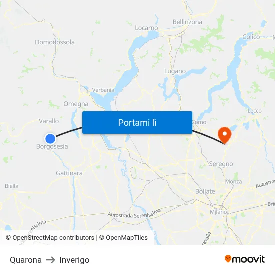 Quarona to Inverigo map