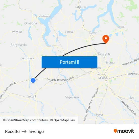 Recetto to Inverigo map
