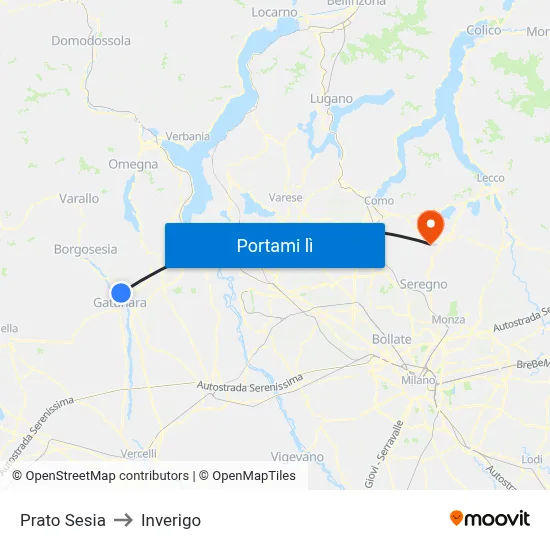 Prato Sesia to Inverigo map