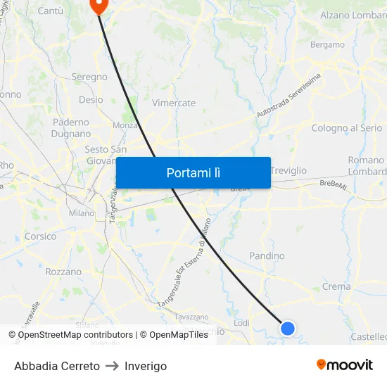 Abbadia Cerreto to Inverigo map