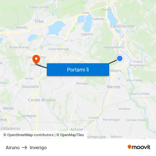Airuno to Inverigo map