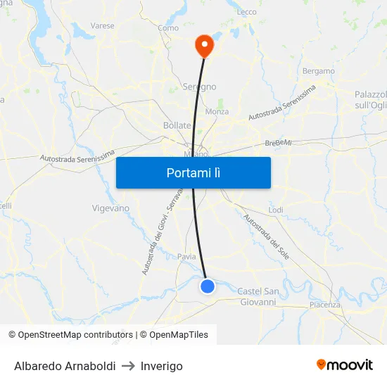 Albaredo Arnaboldi to Inverigo map
