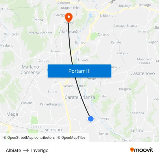 Albiate to Inverigo map