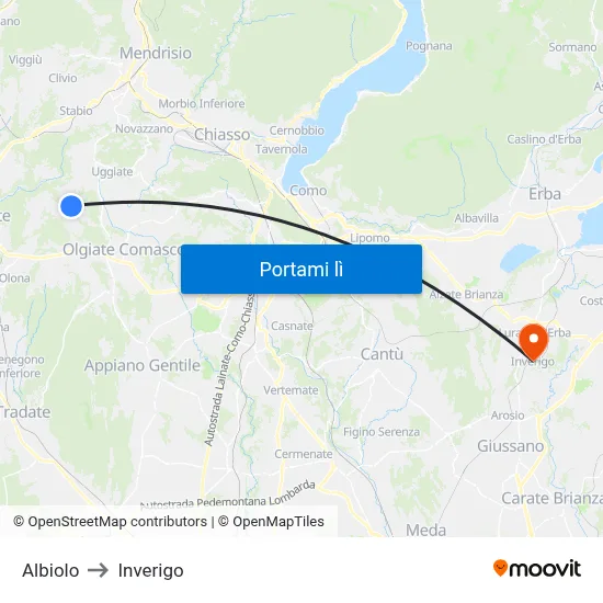 Albiolo to Inverigo map