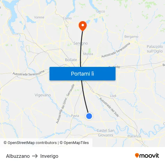 Albuzzano to Inverigo map