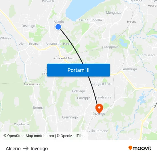 Alserio to Inverigo map