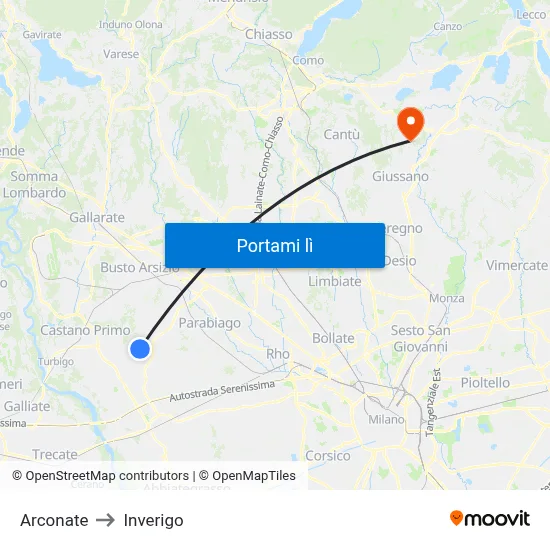 Arconate to Inverigo map