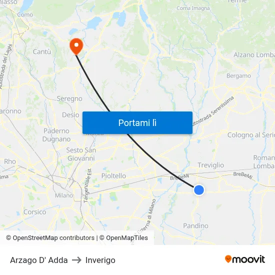 Arzago D' Adda to Inverigo map