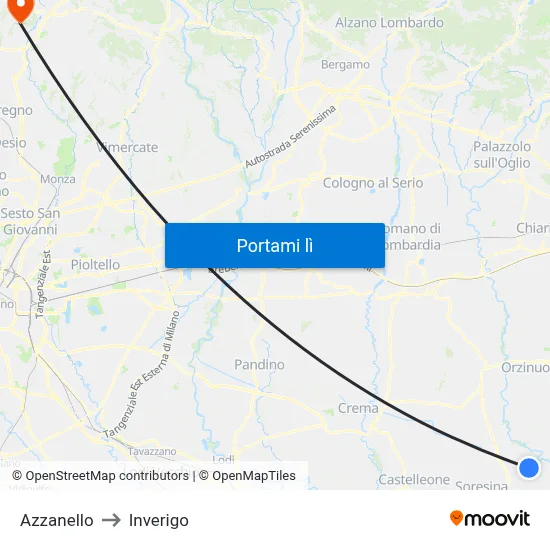 Azzanello to Inverigo map
