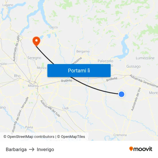 Barbariga to Inverigo map