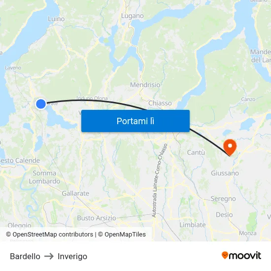 Bardello to Inverigo map