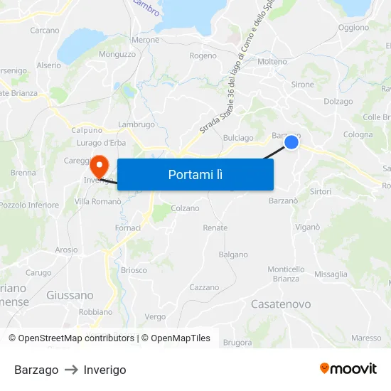 Barzago to Inverigo map