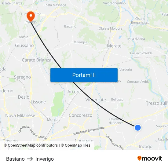 Basiano to Inverigo map