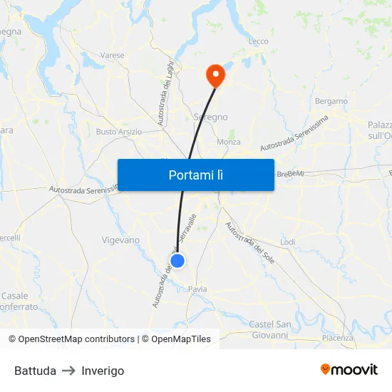 Battuda to Inverigo map