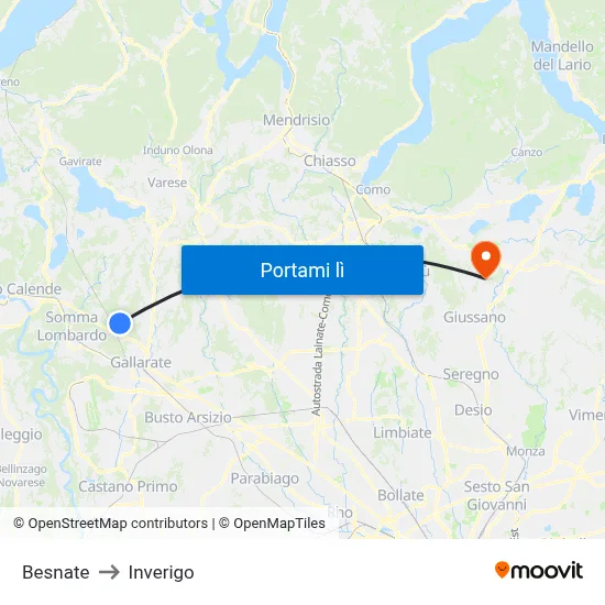 Besnate to Inverigo map