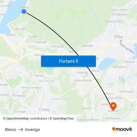 Blevio to Inverigo map