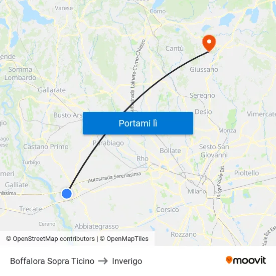 Boffalora Sopra Ticino to Inverigo map