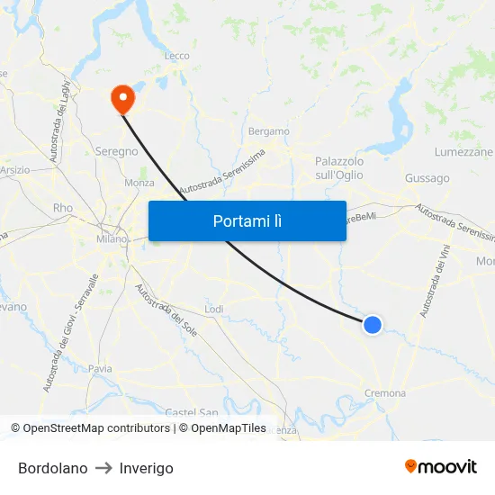 Bordolano to Inverigo map