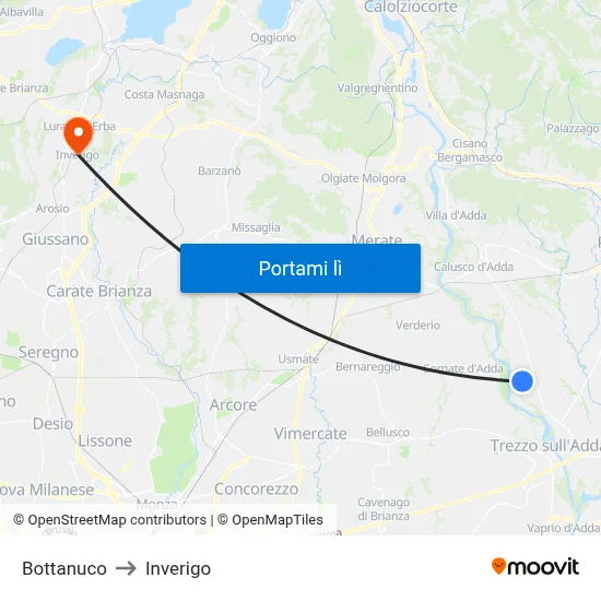 Bottanuco to Inverigo map