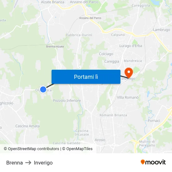 Brenna to Inverigo map