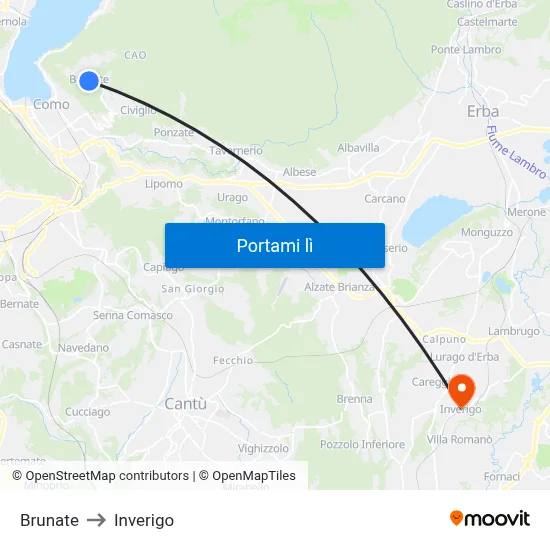Brunate to Inverigo map