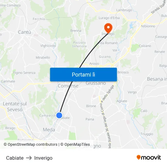 Cabiate to Inverigo map