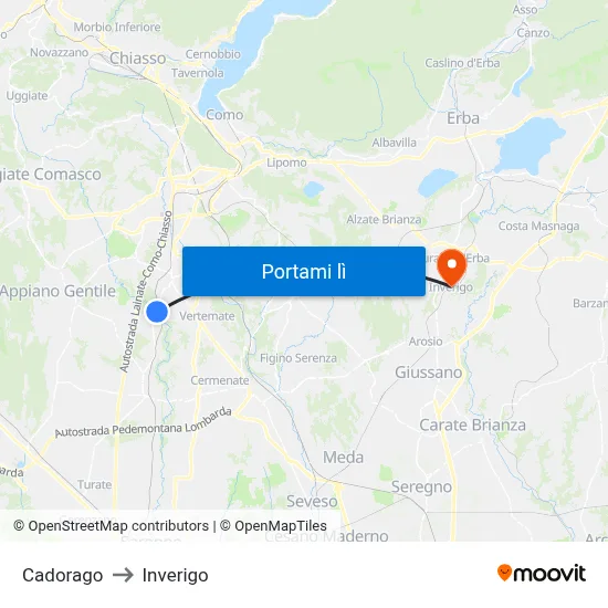 Cadorago to Inverigo map