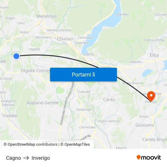 Cagno to Inverigo map