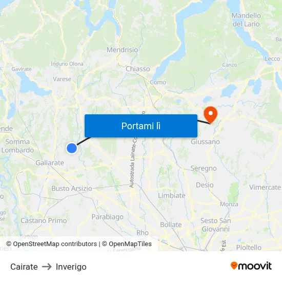 Cairate to Inverigo map