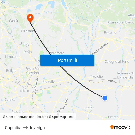 Capralba to Inverigo map