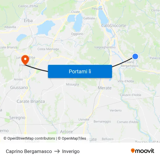 Caprino Bergamasco to Inverigo map