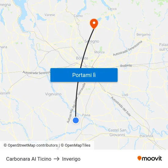 Carbonara Al Ticino to Inverigo map