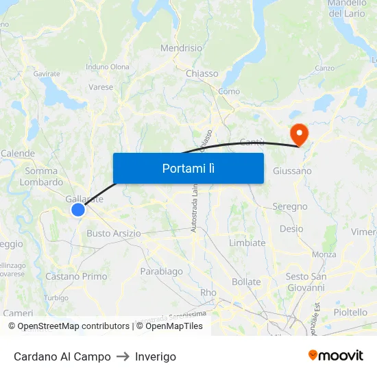 Cardano Al Campo to Inverigo map