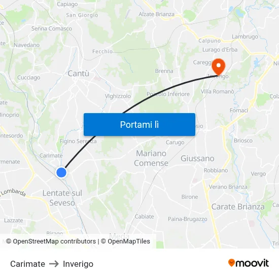 Carimate to Inverigo map