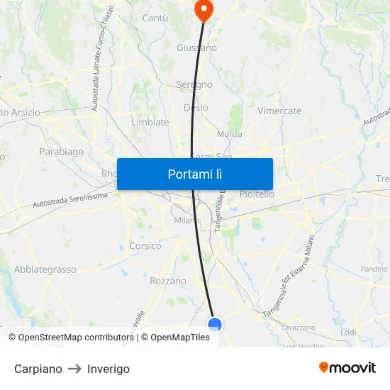 Carpiano to Inverigo map