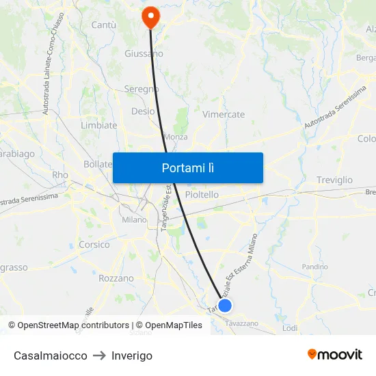 Casalmaiocco to Inverigo map