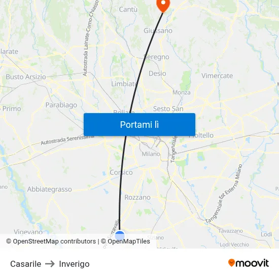 Casarile to Inverigo map