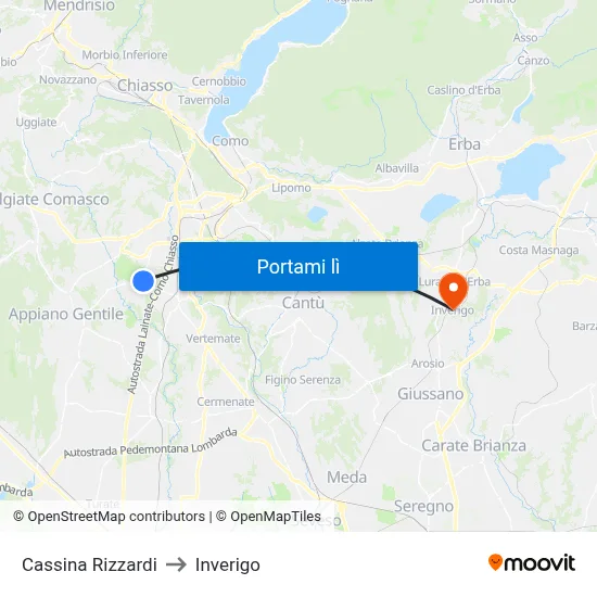 Cassina Rizzardi to Inverigo map