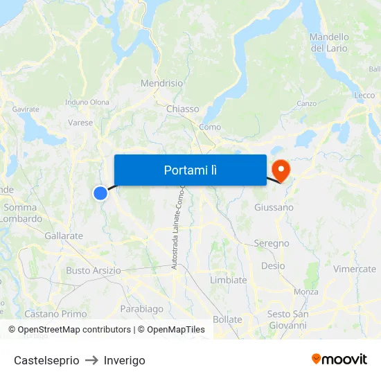 Castelseprio to Inverigo map