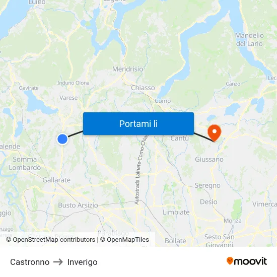 Castronno to Inverigo map