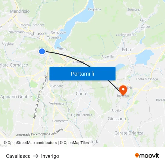 Cavallasca to Inverigo map