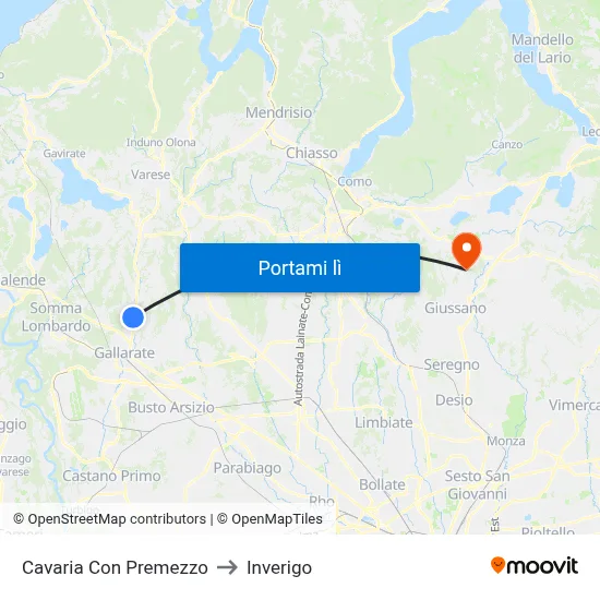 Cavaria Con Premezzo to Inverigo map
