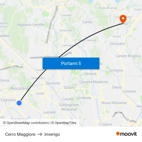 Cerro Maggiore to Inverigo map