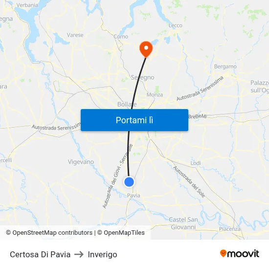 Certosa Di Pavia to Inverigo map