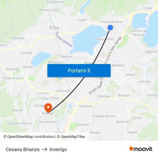 Cesana Brianza to Inverigo map