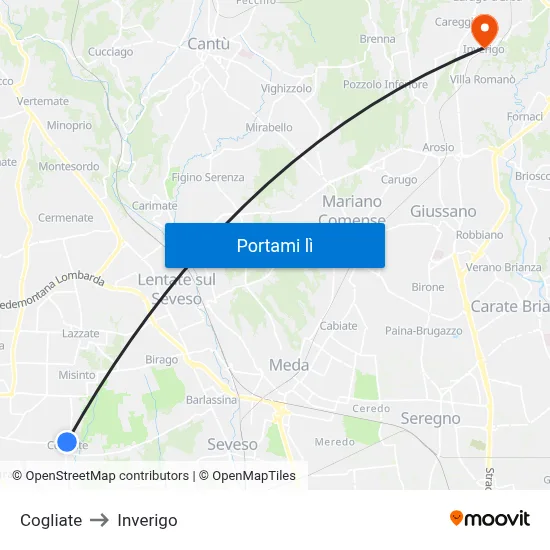 Cogliate to Inverigo map